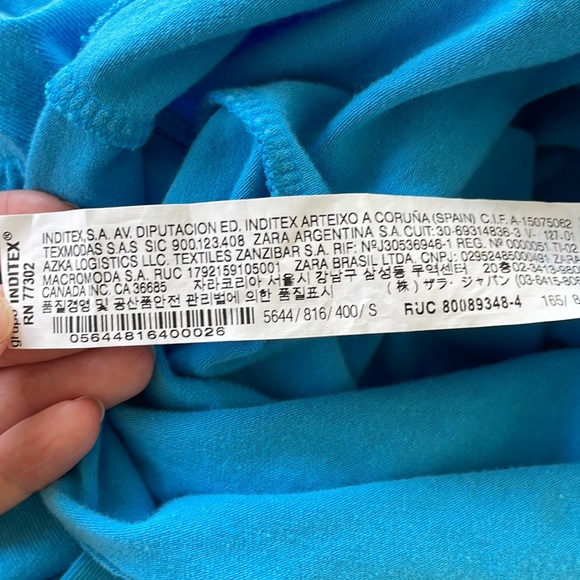 ZARA blue asymmetrical one shoulder long sleeve cotton top size small - Picture 8 of 9